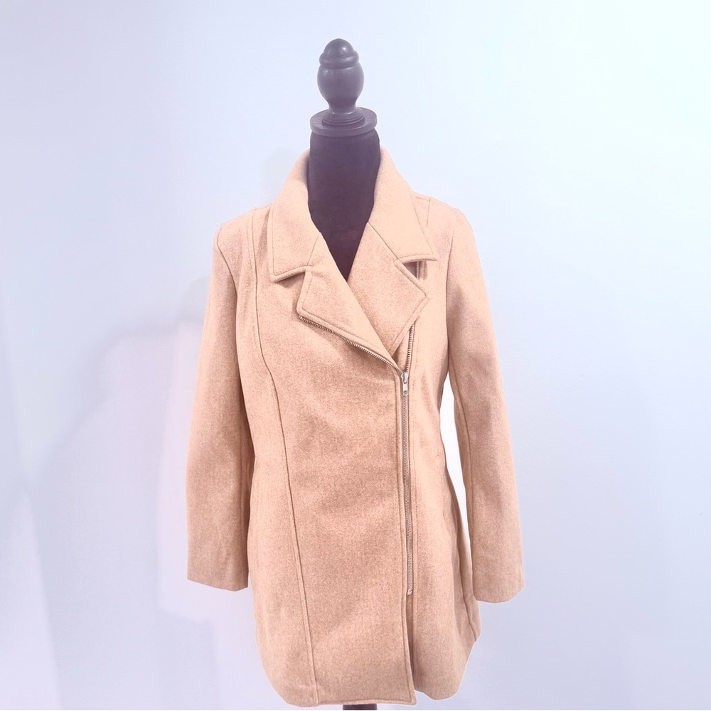 NWT Banana Republic pink beige / tan wool coat asymmetrical zipper SZ small